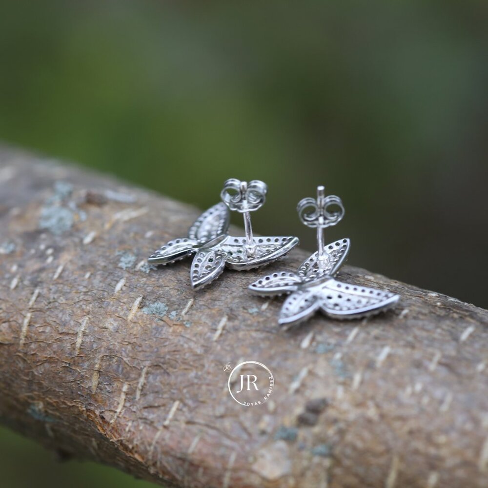 925 Sterling Silver Butterfly Earrings • Emerald & Clear CZ • Luxe Wing Design. - Picture 4 of 5